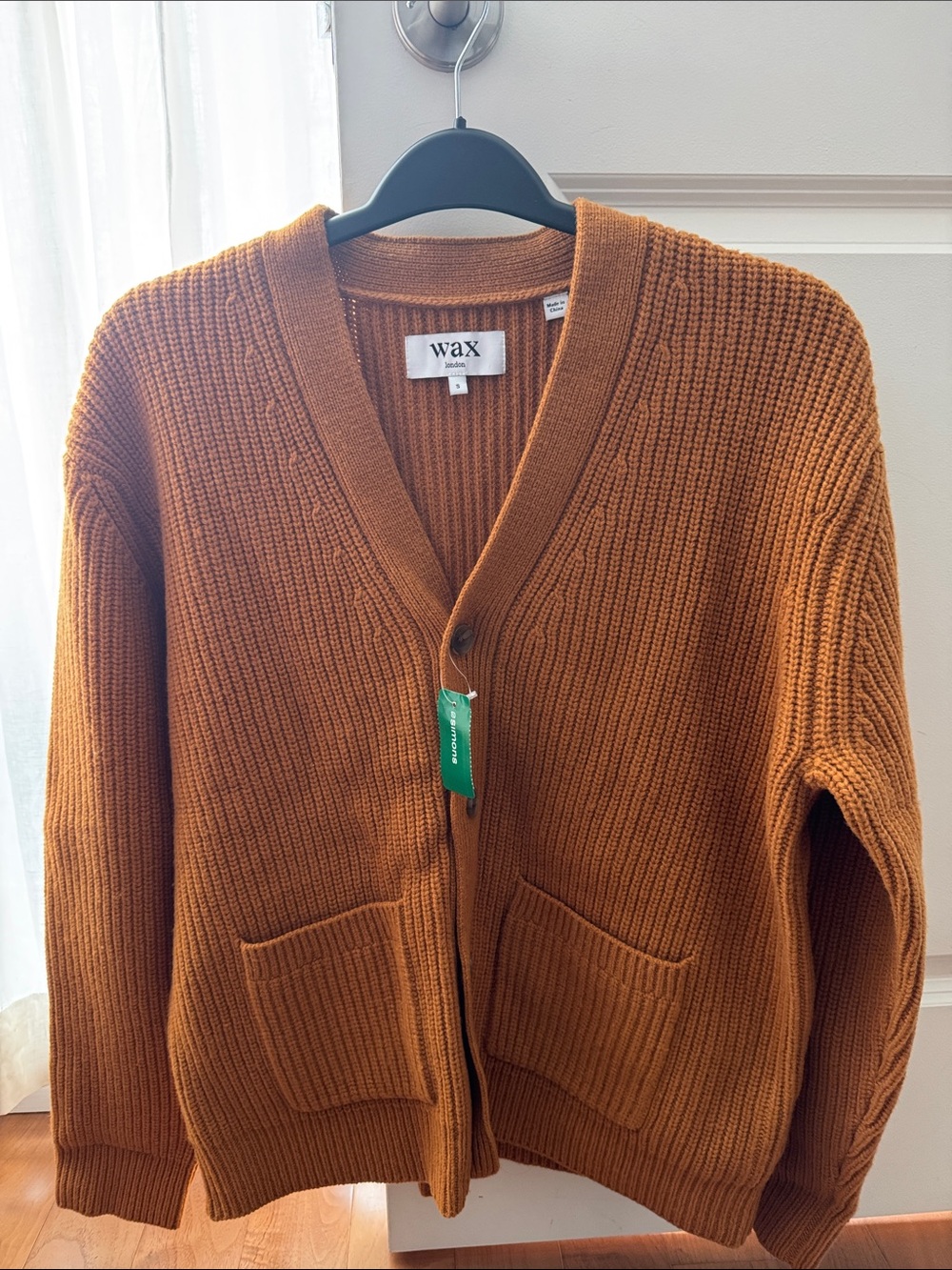 Wax London Men's Chunky V-Neck Cardigan in Rust